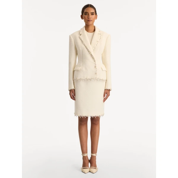 Oscar de la Renta Floral Jeweled Fringe Tweed Jacket - Oscar de la Renta Jackets - American Couture - Shop at Coveti