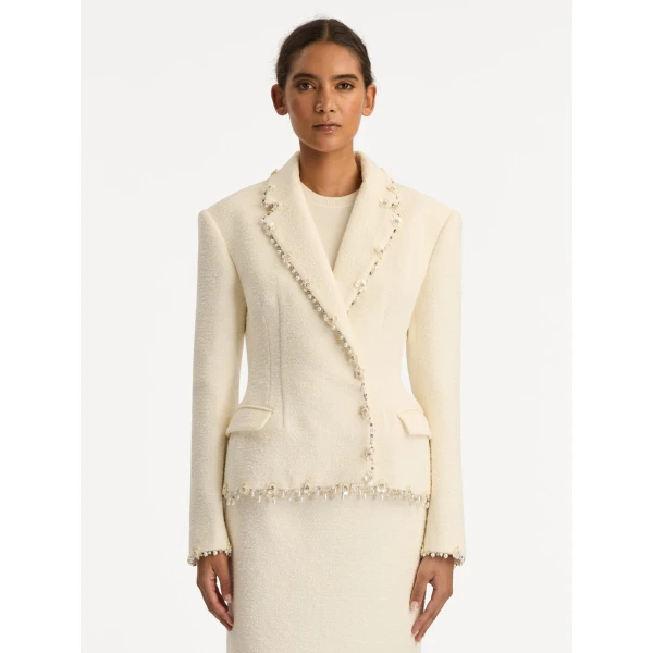 Oscar de la Renta Floral Jeweled Fringe Tweed Jacket - Oscar de la Renta Jackets - American Couture - Shop at Coveti