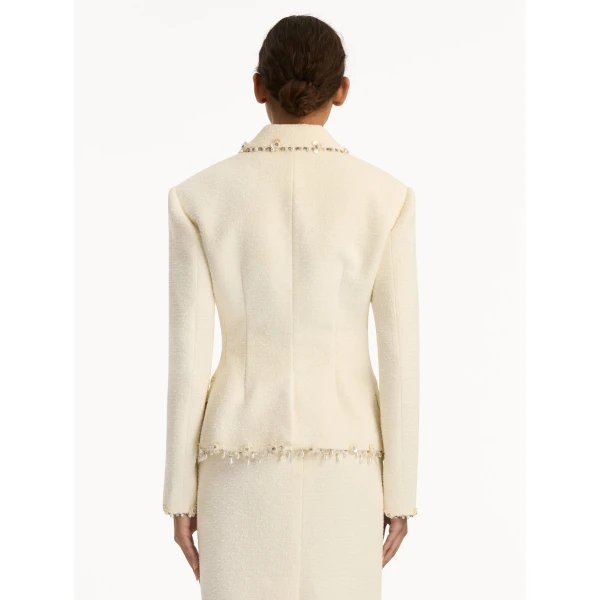 Oscar de la Renta Floral Jeweled Fringe Tweed Jacket - Oscar de la Renta Jackets - American Couture - Shop at Coveti
