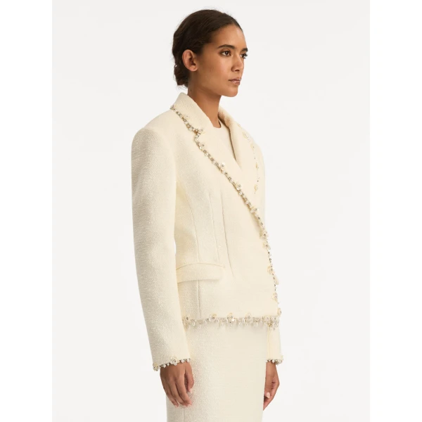 Oscar de la Renta Floral Jeweled Fringe Tweed Jacket - Oscar de la Renta Jackets - American Couture - Shop at Coveti