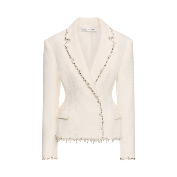 Oscar de la Renta Floral Jeweled Fringe Tweed Jacket - Oscar de la Renta Jackets - American Couture - Shop at Coveti