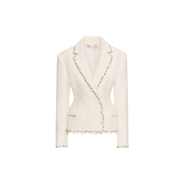 Oscar de la Renta Floral Jeweled Fringe Tweed Jacket - Oscar de la Renta Jackets - American Couture - Shop at Coveti