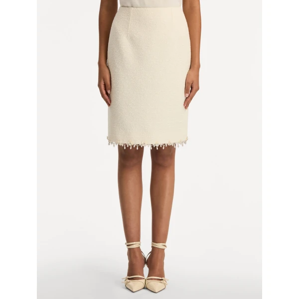 Oscar de la Renta Floral Jeweled Fringe Tweed Skirt - Oscar de la Renta Skirts - American Couture - Shop at Coveti