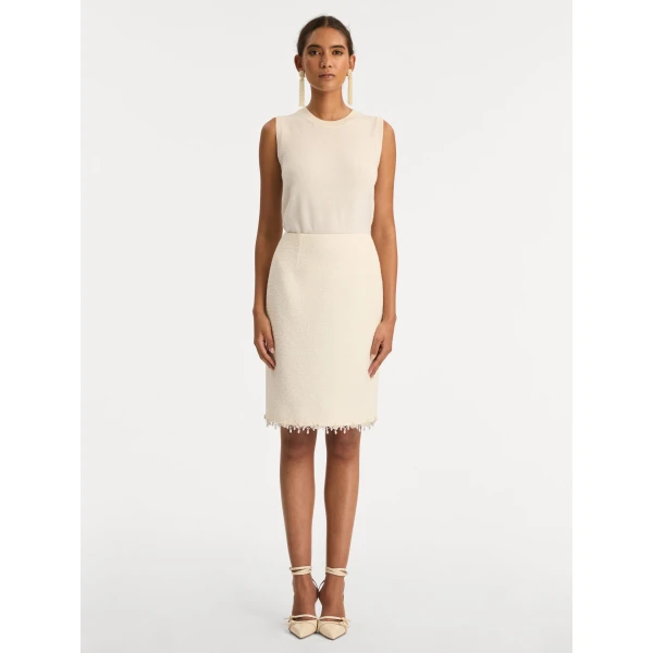 Oscar de la Renta Floral Jeweled Fringe Tweed Skirt - Oscar de la Renta Skirts - American Couture - Shop at Coveti