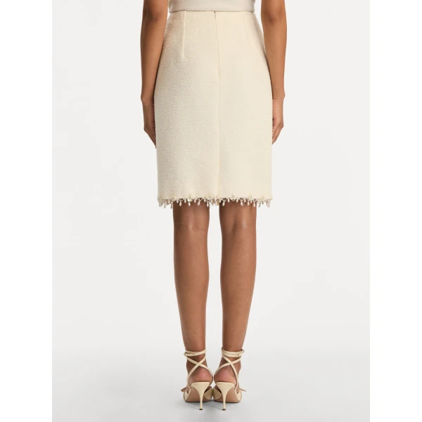 Oscar de la Renta Floral Jeweled Fringe Tweed Skirt - Oscar de la Renta Skirts - American Couture - Shop at Coveti