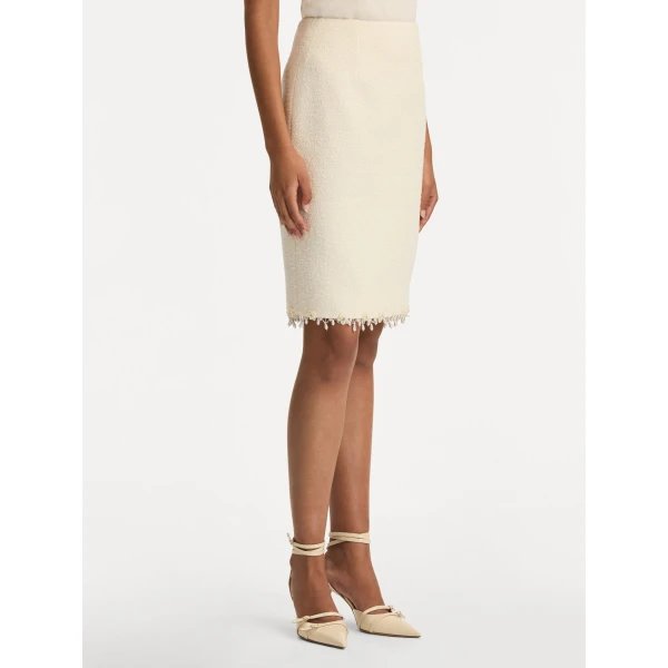 Oscar de la Renta Floral Jeweled Fringe Tweed Skirt - Oscar de la Renta Skirts - American Couture - Shop at Coveti