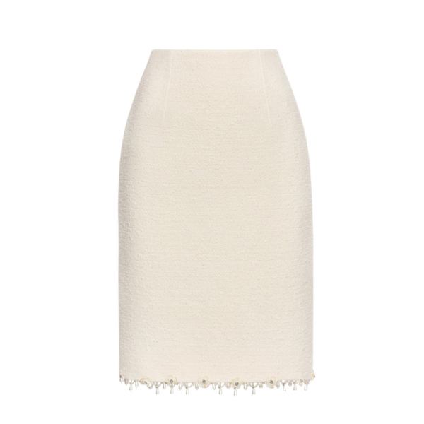 Oscar de la Renta Floral Jeweled Fringe Tweed Skirt - Oscar de la Renta Skirts - American Couture - Shop at Coveti