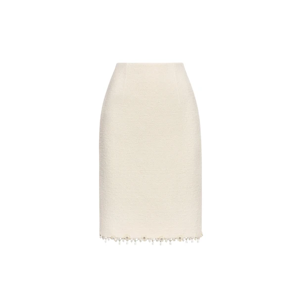 Oscar de la Renta Floral Jeweled Fringe Tweed Skirt - Oscar de la Renta Skirts - American Couture - Shop at Coveti