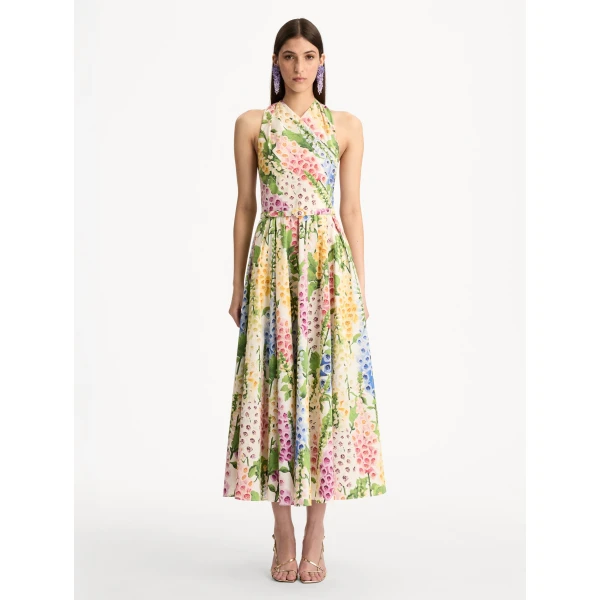 Oscar de la Renta Foxglove Cotton Poplin Halter Dress - Oscar de la Renta Dresses - American Couture - Shop at Coveti