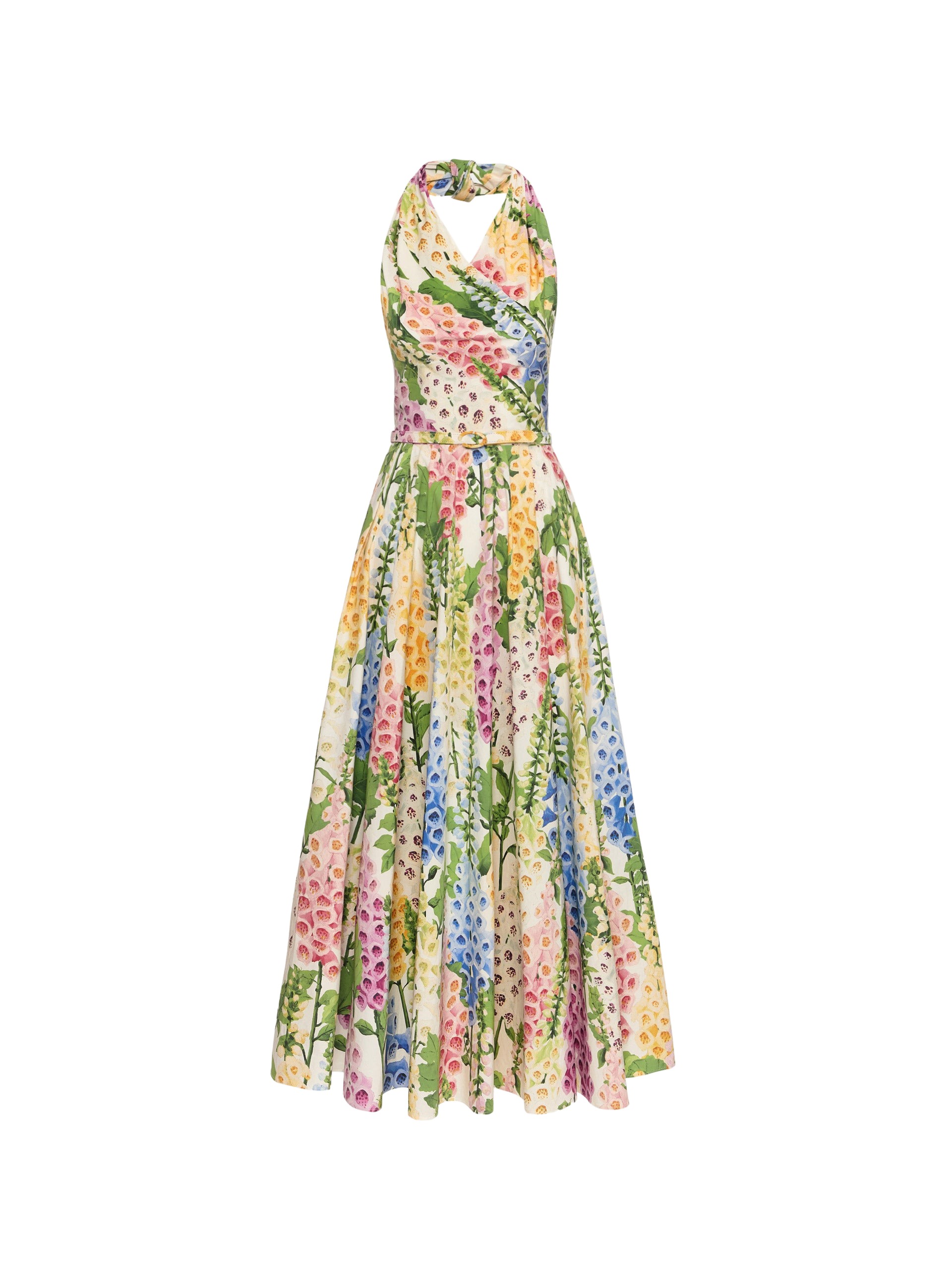Oscar de la Renta Foxglove Cotton Poplin Halter Dress