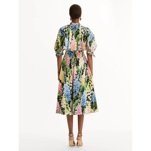 Oscar de la Renta Foxglove Cotton Poplin Puff Sleeve Dress - Oscar de la Renta Dresses - American Couture - Shop at Coveti