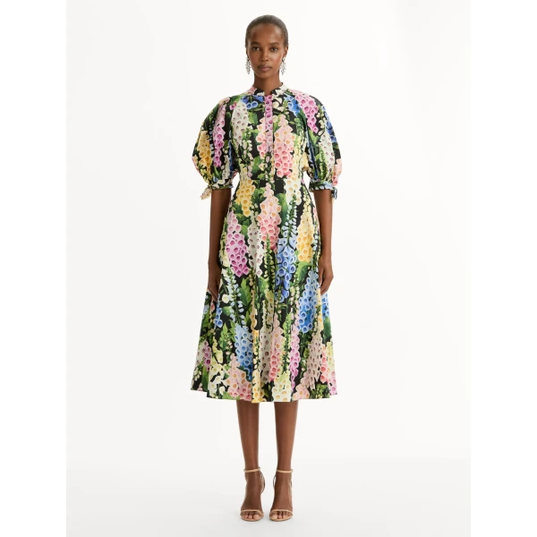 Oscar de la Renta Foxglove Cotton Poplin Puff Sleeve Dress - Oscar de la Renta Dresses - American Couture - Shop at Coveti