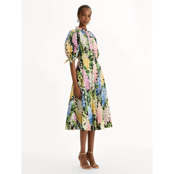Oscar de la Renta Foxglove Cotton Poplin Puff Sleeve Dress - Oscar de la Renta Dresses - American Couture - Shop at Coveti