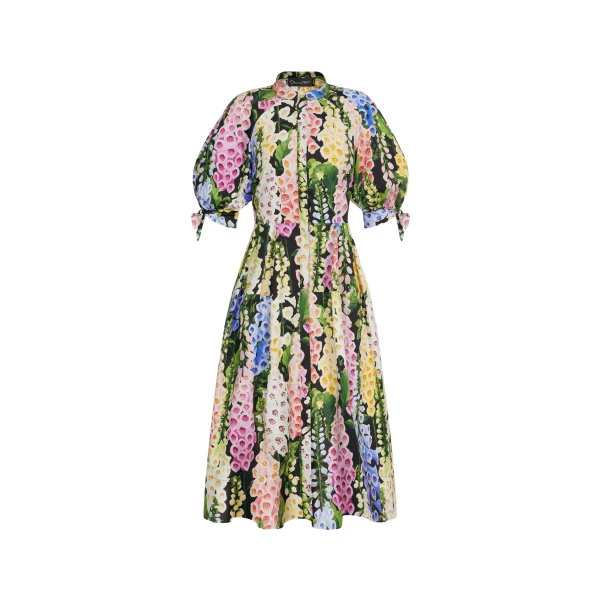 Oscar de la Renta Foxglove Cotton Poplin Puff Sleeve Dress - Oscar de la Renta Dresses - American Couture - Shop at Coveti
