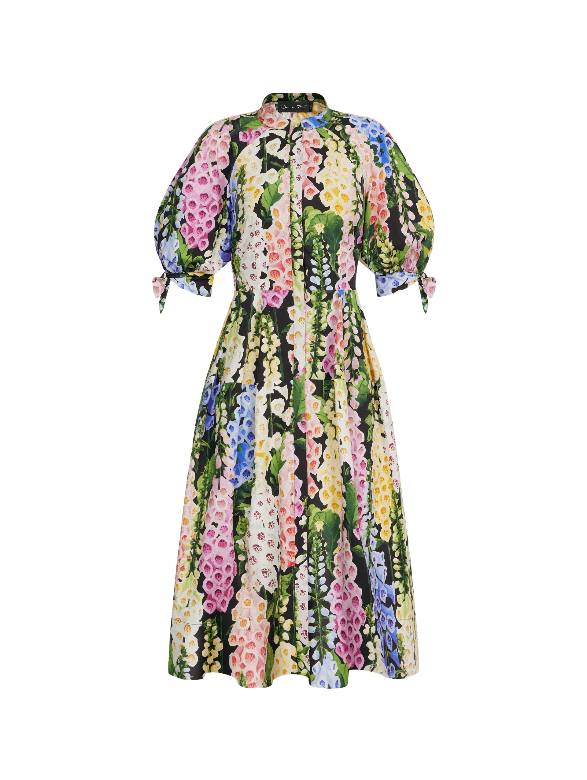 Oscar de la Renta Foxglove Cotton Poplin Puff Sleeve Dress