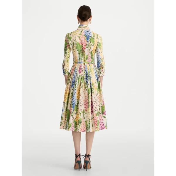 Oscar de la Renta Foxglove Cotton Poplin Tie-Neck Dress - Oscar de la Renta Dresses - American Couture - Shop at Coveti