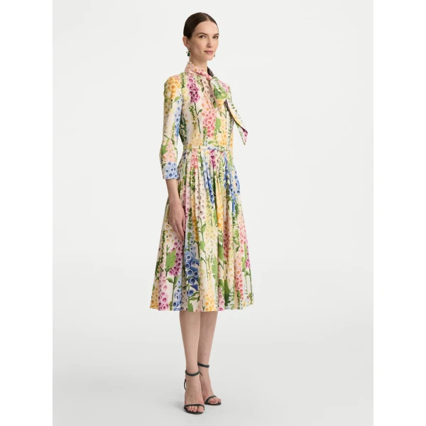 Oscar de la Renta Foxglove Cotton Poplin Tie-Neck Dress - Oscar de la Renta Dresses - American Couture - Shop at Coveti