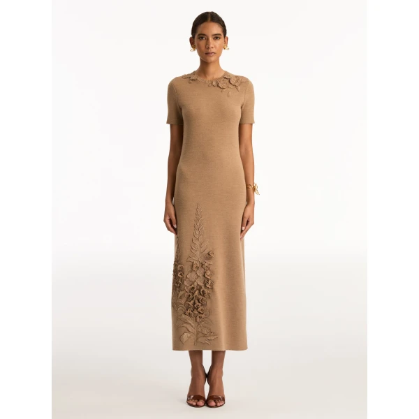 Oscar de la Renta Foxglove Embroidered Knit Dress - Oscar de la Renta Dresses - American Couture - Shop at Coveti