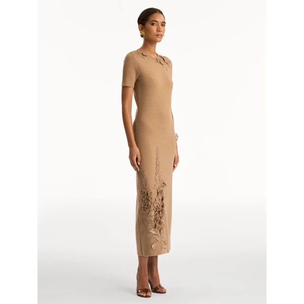 Oscar de la Renta Foxglove Embroidered Knit Dress - Oscar de la Renta Dresses - American Couture - Shop at Coveti