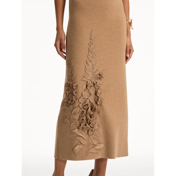 Oscar de la Renta Foxglove Embroidered Knit Dress - Oscar de la Renta Dresses - American Couture - Shop at Coveti