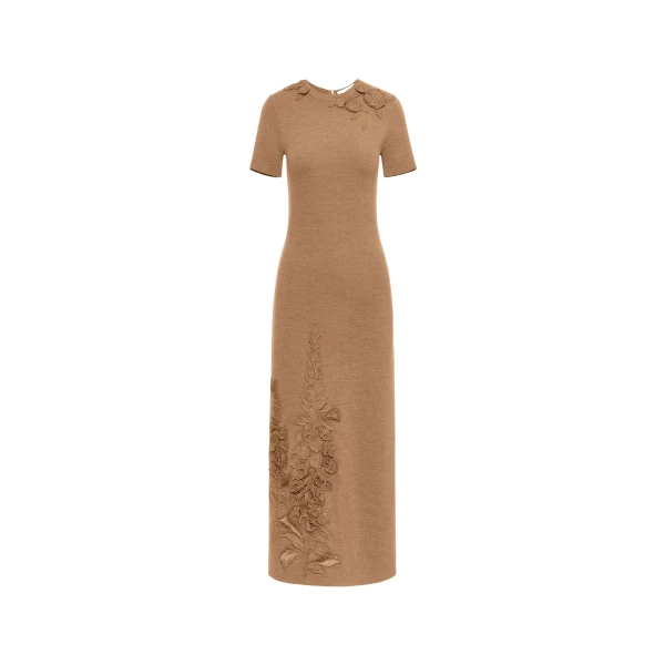 Oscar de la Renta Foxglove Embroidered Knit Dress - Oscar de la Renta Dresses - American Couture - Shop at Coveti