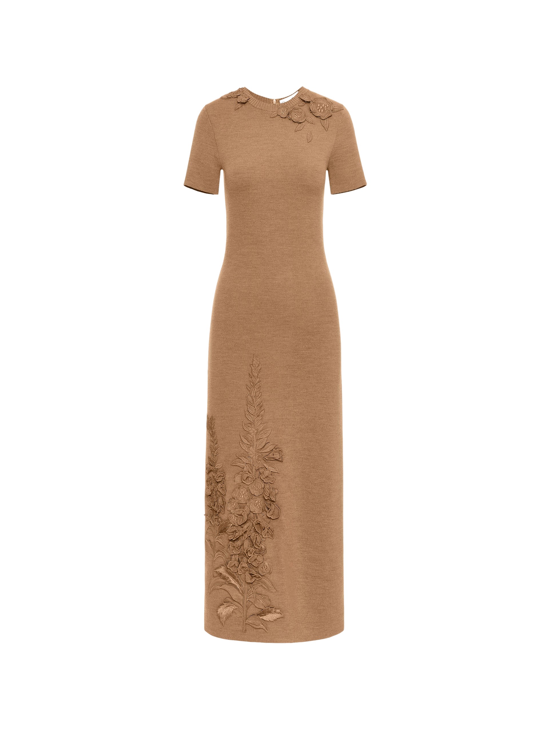 Oscar de la Renta Foxglove Embroidered Knit Dress