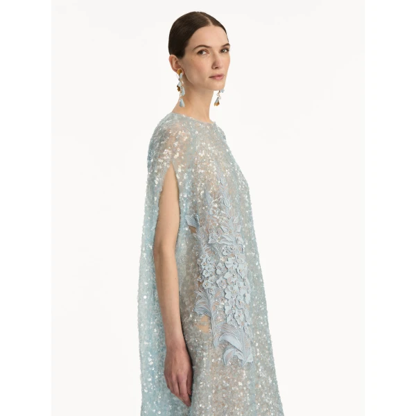 Oscar de la Renta Foxglove Embroidered Sequin Tulle Caftan - Oscar de la Renta Dresses - American Couture - Shop at Coveti