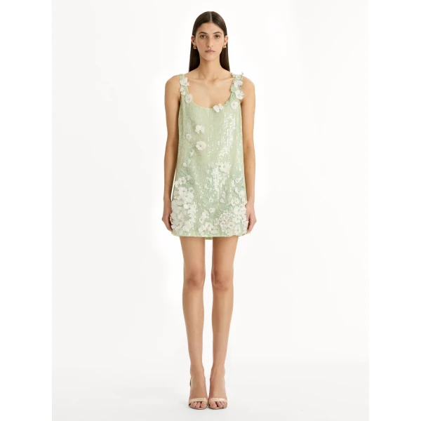 Oscar de la Renta Foxglove Embroidered Sequin Tulle Shift Dress - Oscar de la Renta Dresses - American Couture - Shop at Coveti