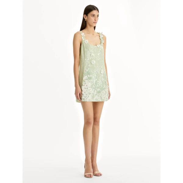 Oscar de la Renta Foxglove Embroidered Sequin Tulle Shift Dress - Oscar de la Renta Dresses - American Couture - Shop at Coveti