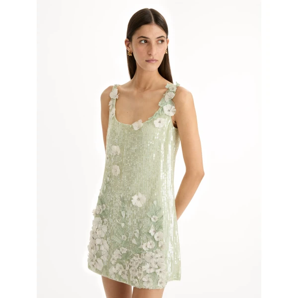 Oscar de la Renta Foxglove Embroidered Sequin Tulle Shift Dress - Oscar de la Renta Dresses - American Couture - Shop at Coveti