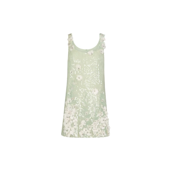 Oscar de la Renta Foxglove Embroidered Sequin Tulle Shift Dress - Oscar de la Renta Dresses - American Couture - Shop at Coveti
