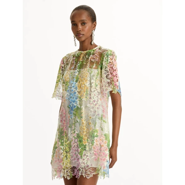 Oscar de la Renta Foxglove Guipure Shift Dress - Oscar de la Renta Dresses - American Couture - Shop at Coveti