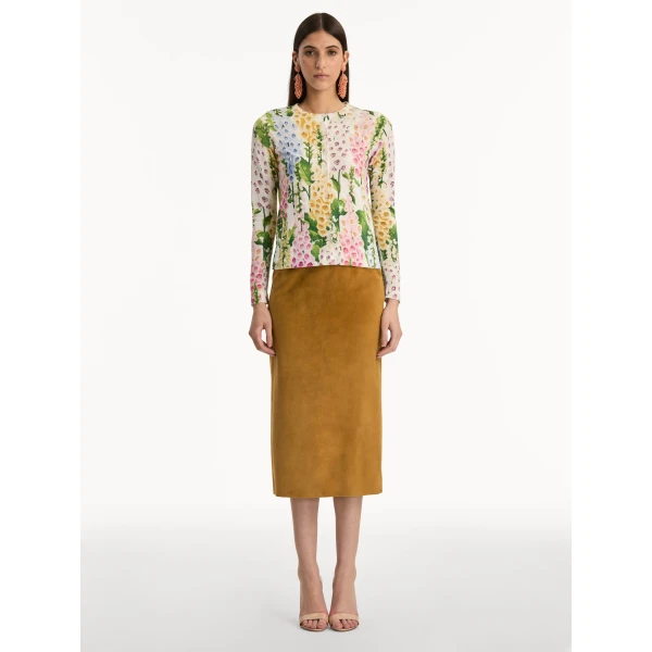 Oscar de la Renta Foxglove Printed Cardigan - Oscar de la Renta Knitwear - American Couture - Shop at Coveti