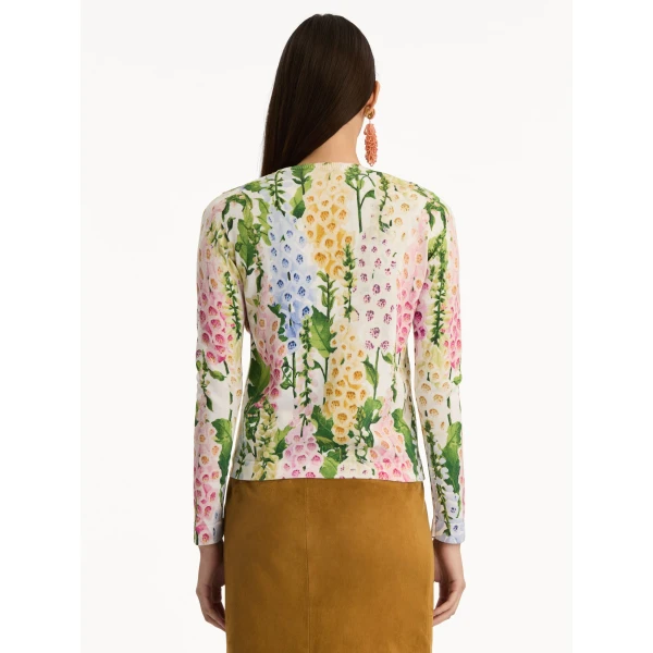 Oscar de la Renta Foxglove Printed Cardigan - Oscar de la Renta Knitwear - American Couture - Shop at Coveti