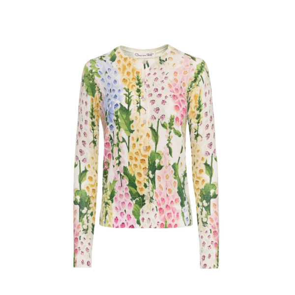 Oscar de la Renta Foxglove Printed Cardigan - Oscar de la Renta Knitwear - American Couture - Shop at Coveti