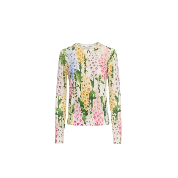 Oscar de la Renta Foxglove Printed Cardigan - Oscar de la Renta Knitwear - American Couture - Shop at Coveti