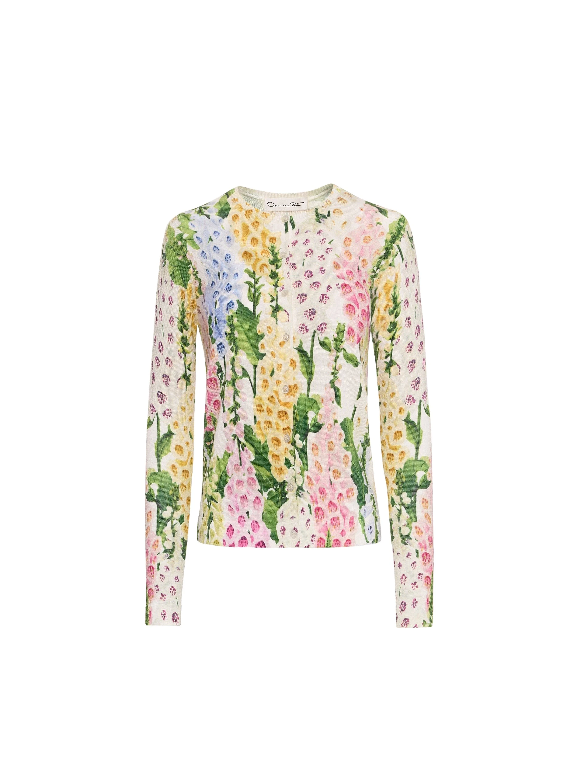 Foxglove-Printed-Cardigan-Oscar-de-la-Renta-Knitwear60859_nobg Oscar de la Renta Foxglove Printed Cardigan - Oscar de la Renta Knitwear - American Couture - Shop at Coveti
