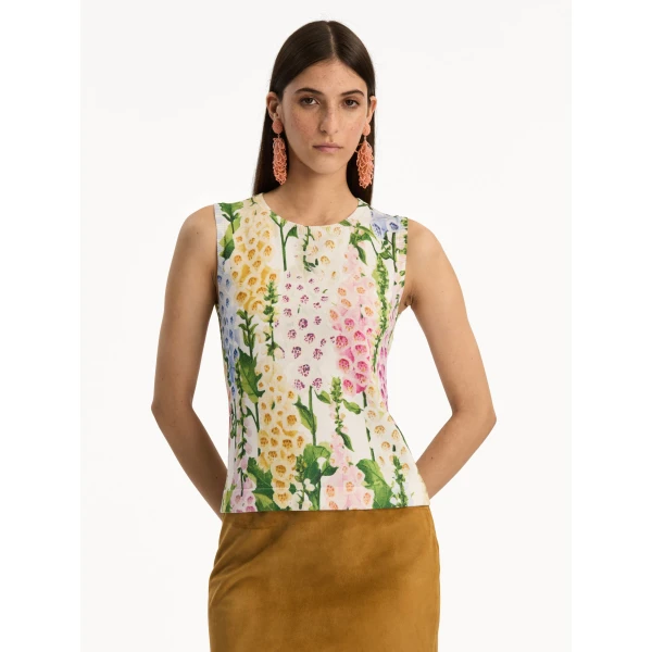 Oscar de la Renta Foxglove Printed Tank - Oscar de la Renta Tops - American Couture - Shop at Coveti