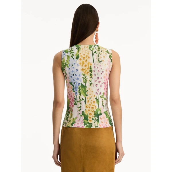 Oscar de la Renta Foxglove Printed Tank - Oscar de la Renta Tops - American Couture - Shop at Coveti