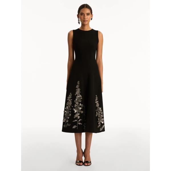 Oscar de la Renta Foxglove Sequin Embroidered Knit Dress - Oscar de la Renta Dresses - American Couture - Shop at Coveti