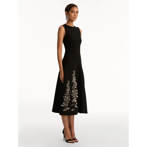 Oscar de la Renta Foxglove Sequin Embroidered Knit Dress - Oscar de la Renta Dresses - American Couture - Shop at Coveti
