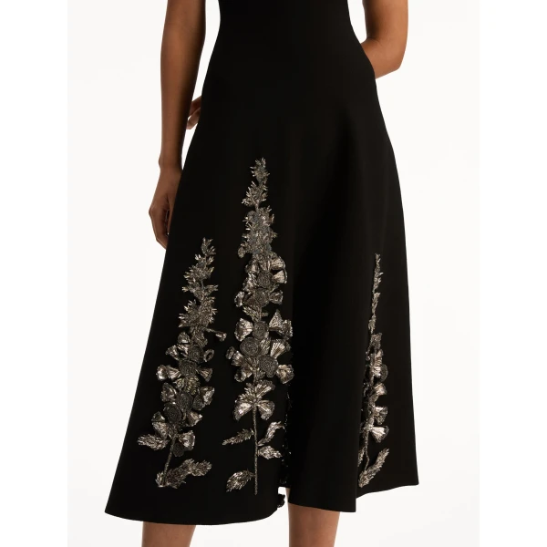 Oscar de la Renta Foxglove Sequin Embroidered Knit Dress - Oscar de la Renta Dresses - American Couture - Shop at Coveti