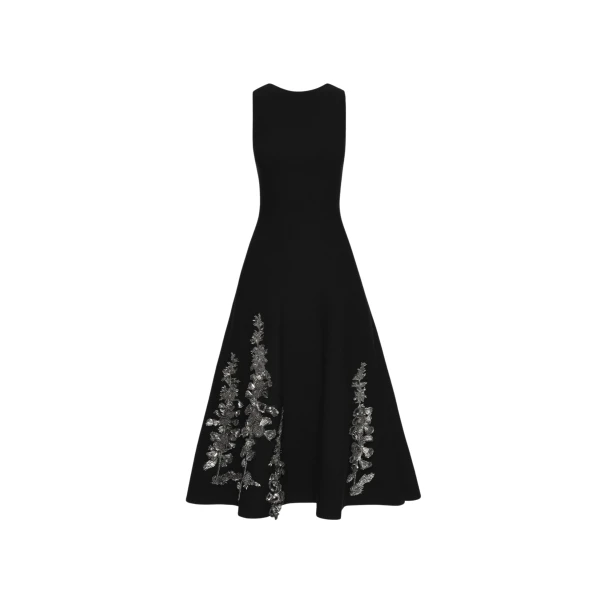 Oscar de la Renta Foxglove Sequin Embroidered Knit Dress - Oscar de la Renta Dresses - American Couture - Shop at Coveti