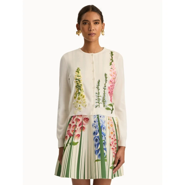 Oscar de la Renta Foxglove Threadwork Cardigan - Oscar de la Renta Knitwear - American Couture - Shop at Coveti