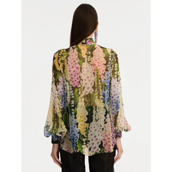 Oscar de la Renta Foxglove Tie-Neck Chiffon Blouse - Oscar de la Renta Tops - American Couture - Shop at Coveti