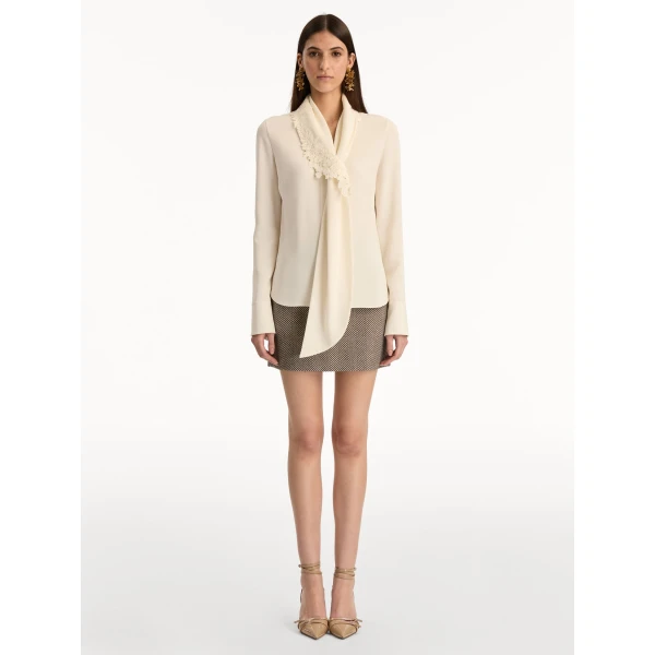 Oscar de la Renta Foxglove Tie-Neck Georgette Blouse - Oscar de la Renta Tops - American Couture - Shop at Coveti