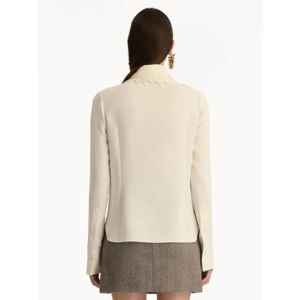 Oscar de la Renta Foxglove Tie-Neck Georgette Blouse - Oscar de la Renta Tops - American Couture - Shop at Coveti