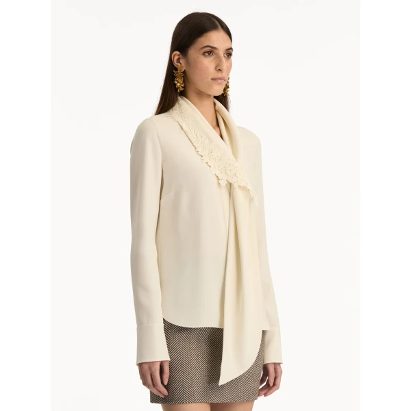 Oscar de la Renta Foxglove Tie-Neck Georgette Blouse - Oscar de la Renta Tops - American Couture - Shop at Coveti