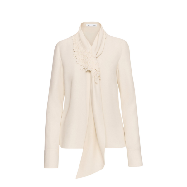 Oscar de la Renta Foxglove Tie-Neck Georgette Blouse - Oscar de la Renta Tops - American Couture - Shop at Coveti