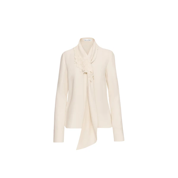 Oscar de la Renta Foxglove Tie-Neck Georgette Blouse - Oscar de la Renta Tops - American Couture - Shop at Coveti
